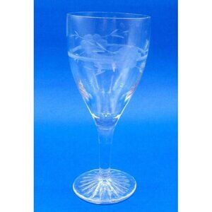 Crystal Wine Glass- Etched Ring & Flowers- Starburst Pattern on Bottom